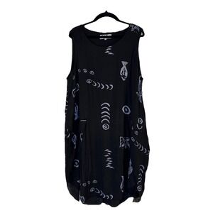 India Boutique Tunic Dress Women One Size Black Fish Print Sharkbite Hem‎ Gauze